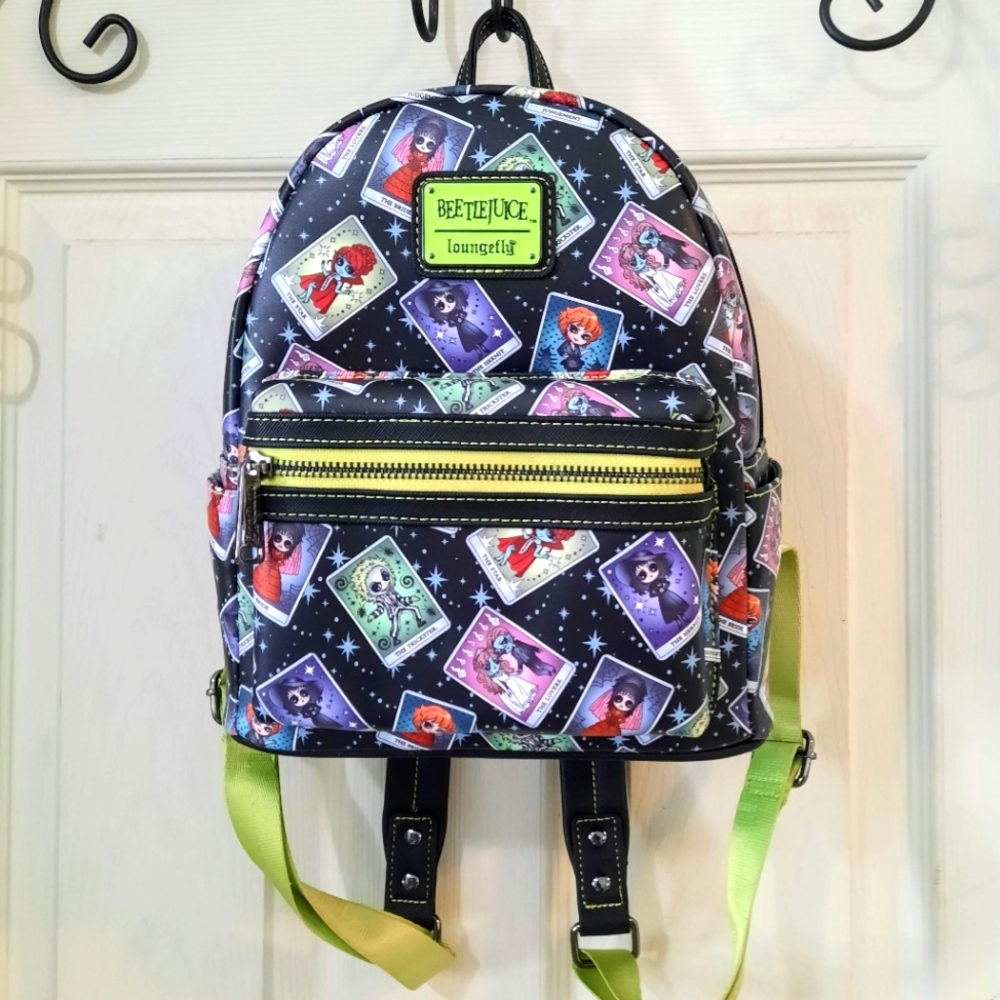 Loungefly WB's Beetlejuice Tarot Cards Print Mini Backpack NWT
